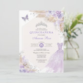 Boho Paars Silver Rozen Quinceañera Mis Quince 15 Kaart (Staand voorkant)