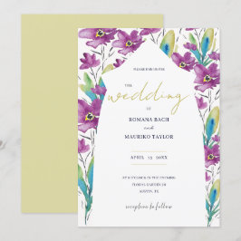 Boho Paars Turquoise Wilde Bloemen Watercolor Kuns Kaart