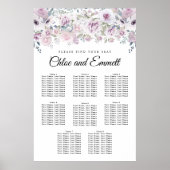 Boho Paars White Floral 8-Table Seating Chart Poster (Voorkant)