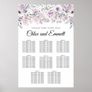 Boho Paars White Floral 8-Table Seating Chart Poster