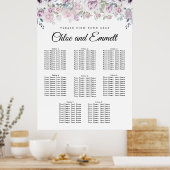 Boho Paars White Floral 8-Table Seating Chart Poster (Keuken)
