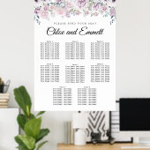 Boho Paars White Floral 8-Table Seating Chart Poster (Thuiskantoor)