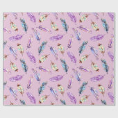 Boho Paarse Blauw Roze Veer Cadeaupapier (Vlak)