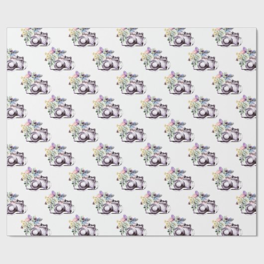 Boho Paarse Blauwe Bloemen Camera Cadeaupapier (Vlak)