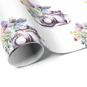 Boho Paarse Blauwe Bloemen Camera Cadeaupapier (Rol Hoek)