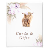 Boho Paarse Bloem Hoogland Koe Baby Shower Bord Foto Afdruk (Voorkant)