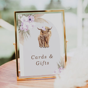 Boho Paarse Bloem Hoogland Koe Baby Shower Bord Foto Afdruk