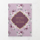 Boho Paarse Bloemen Alles in een Gouden Indiase br Drieluik Uitnodiging (Cover)