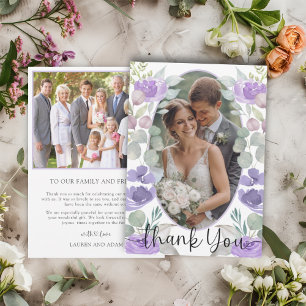Boho Paarse Bloemen bruiloft Dank u Bedankkaart