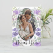 Boho Paarse Bloemen bruiloft Dank u Bedankkaart (Staand voorkant)