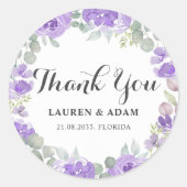 Boho Paarse Bloemen Dank u Huwelijksgunst Ronde Sticker (Voorkant)