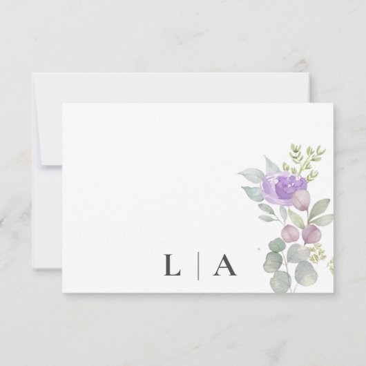 Boho Paarse Bloemen Eucalyptus Huwelijk RSVP (Achterkant)