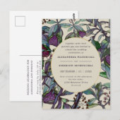 Boho paarse bloemen groen blad huwelijksuitnodigin briefkaart (Voorkant / Achterkant)