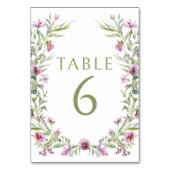 Boho paarse bloemen groen bruiloft tafel nummers kaart (Voorkant)