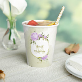 Boho paarse bloemen groene bladeren botanisch papieren bekers