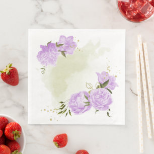 Boho paarse bloemen groene bladeren botanisch  servet