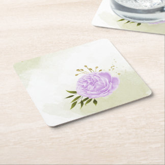 Boho paarse bloemen groene bladeren botanische kartonnen onderzetters