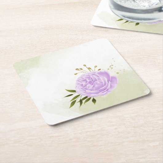 Boho paarse bloemen groene bladeren botanische kartonnen onderzetters (Schuin)