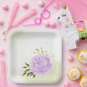 Boho paarse bloemen groene bladeren botanische papieren bordje (Feest)