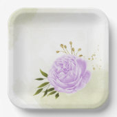 Boho paarse bloemen groene bladeren botanische papieren bordje (Voorkant)