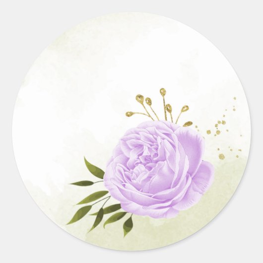 Boho paarse bloemen groene bladeren botanische ronde sticker (Voorkant)