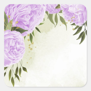 Boho paarse bloemen groene bladeren botanische vierkante sticker