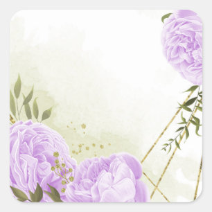 Boho paarse bloemen groene bladeren botanische vierkante sticker