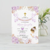 Boho Paarse Bloemen Meisje Eerste Heilige Communie Kaart (Staand voorkant)