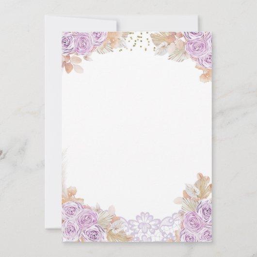 Boho Paarse Bloemen Meisje Eerste Heilige Communie Kaart (Achterkant)