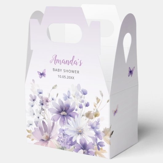 Boho Paarse Bloemen Vlinder Baby shower Dank u Bedankdoosjes (Geopend)