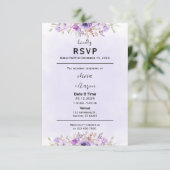 Boho Paarse Bloemen Wedding RSVP Kaarten (Staand voorkant)