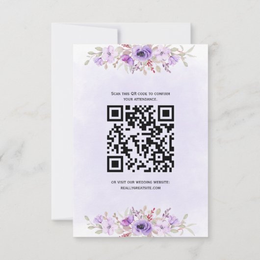 Boho Paarse Bloemen Wedding RSVP Kaarten (Achterkant)