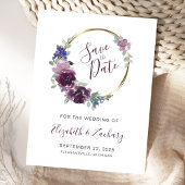 Boho Paarse Bloemen Wreath Blank Save the Date Briefkaart