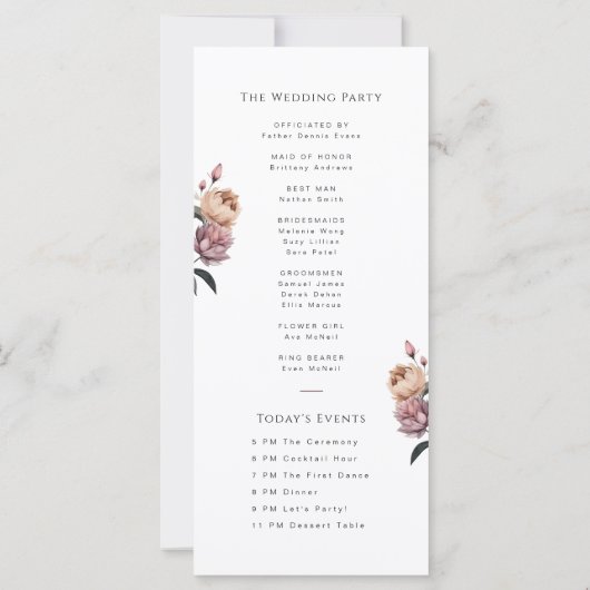 Boho Paarse Bloementuin Trouwprogramma Kaart (Achterkant)