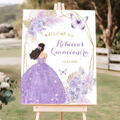 Boho Paarse Bloemenvlinder Quinceañera Welkom Poster