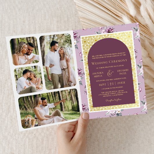 Boho Paarse Bloemige All in One Gouden Indiase Bru