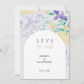 Boho Paarse Bloemige Bruiloft Save The Date (Voorkant)