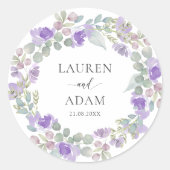 Boho Paarse Bloemige Namen Trouw sticker (Voorkant)