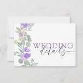 Boho Paarse Bloemige Waterverf Bruiloft RSVP Kaartje (Voorkant)
