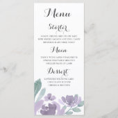 Boho Paarse Bloemige Waterverf Bruiloftsmenu Menu (Voorkant)