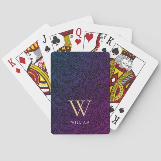 Boho Paarse Botanische Gouden Monogram Naam Pokerkaarten (Achterkant)