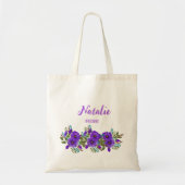 Boho paarse Bridemaid zomerbloemen waterverf Tote Bag (Voorkant)