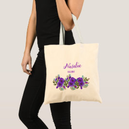 Boho paarse bruidsmeisje zomer waterverf bloemen tote bag