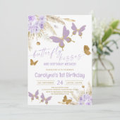Boho Paarse Butterfly Kisses en Birthday Wishes Kaart (Staand voorkant)