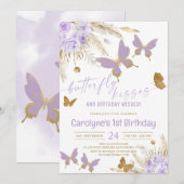 Boho Paarse Butterfly Kisses en Birthday Wishes Kaart (Voorkant / Achterkant)