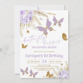 Boho Paarse Butterfly Kisses en Birthday Wishes Kaart