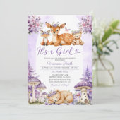 Boho Paarse Deer Woodland Girl Baby shower Floral Kaart (Staand voorkant)