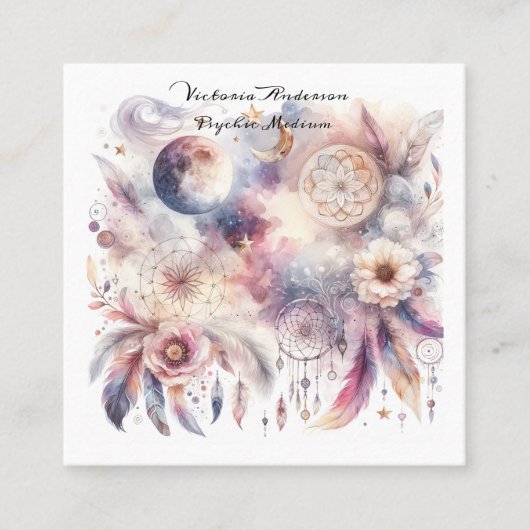 Boho Paarse Dreamcatcher Psychische Lezen Logo Vierkante Visitekaartje (Voorkant)