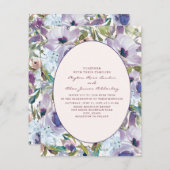 Boho Paarse Dusty Blue Waterverf Floral Wedding Kaart (Voorkant / Achterkant)
