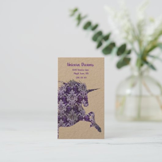  Boho Paarse Eenhoorn Visitekaartje (Staand voorkant)